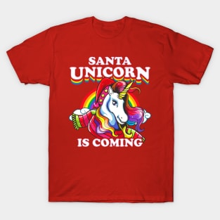 Christmas Santa Unicorn Is Coming T-Shirt